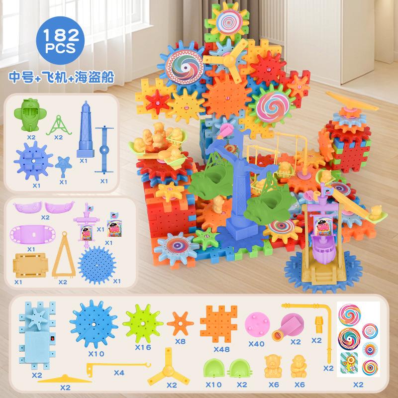 Electric Gears 3D Airplane Puzzle Model Building Kits Plastic Brick Block Educational Toys for Kids Children Blocks Building Toy