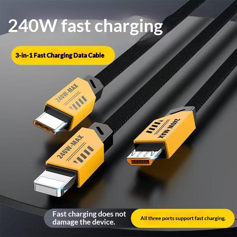 

240W Fast Charging Cable Nylon Braided Multi Ports Type C Charger Cord For Mobile Pho 1pc