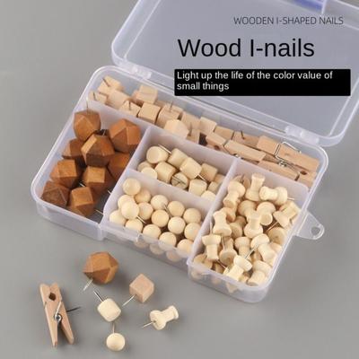 128Pcs DIY Geometric Shape Pushpins Creative Blackboard Push Pins Wooden Push Pins  Wall Markers