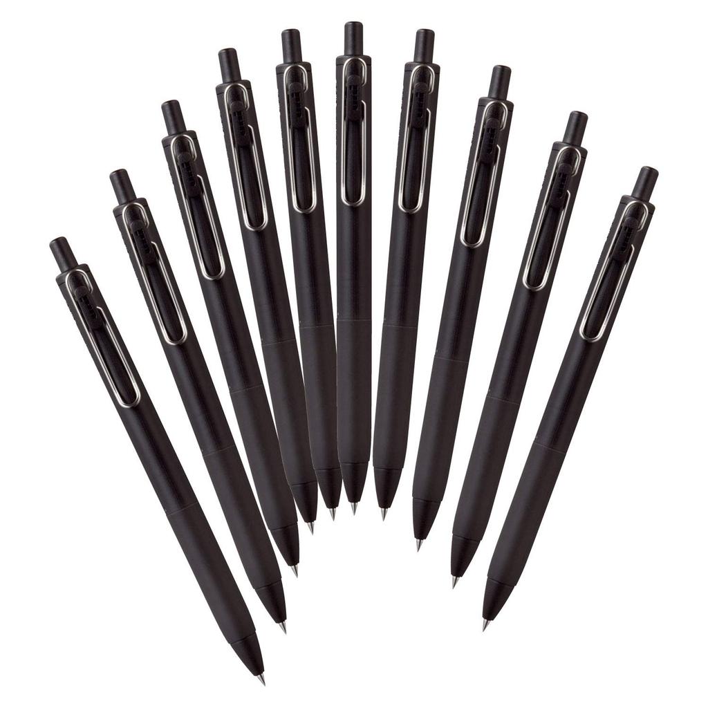 Mitsubishi Pencil One Gel Ballpoint Black 10 Pens Per Box Uni-ball Pen, 0.38mm, Black, Barrel, (UMNS38BK.24)