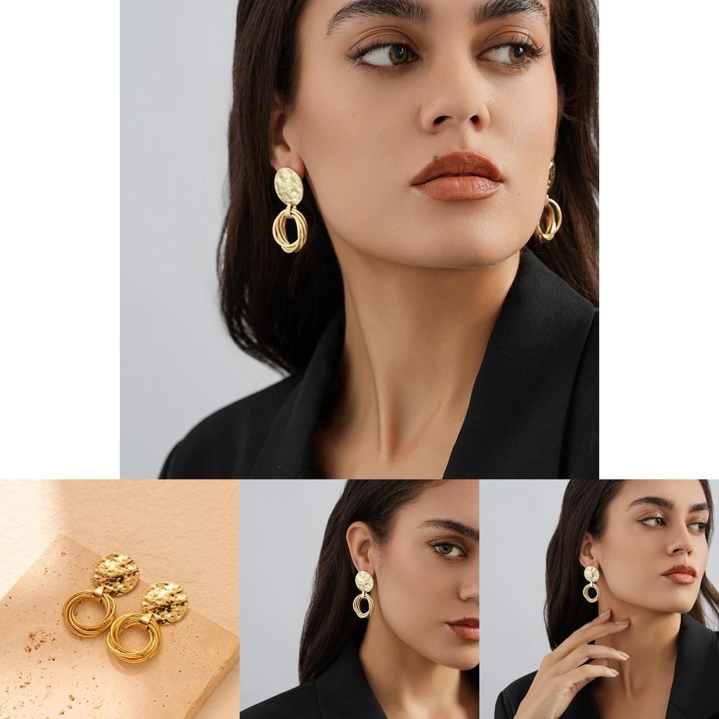 Fashionable Irregular Gold Geometric Earrings Stylish Alloy Circle Earrings