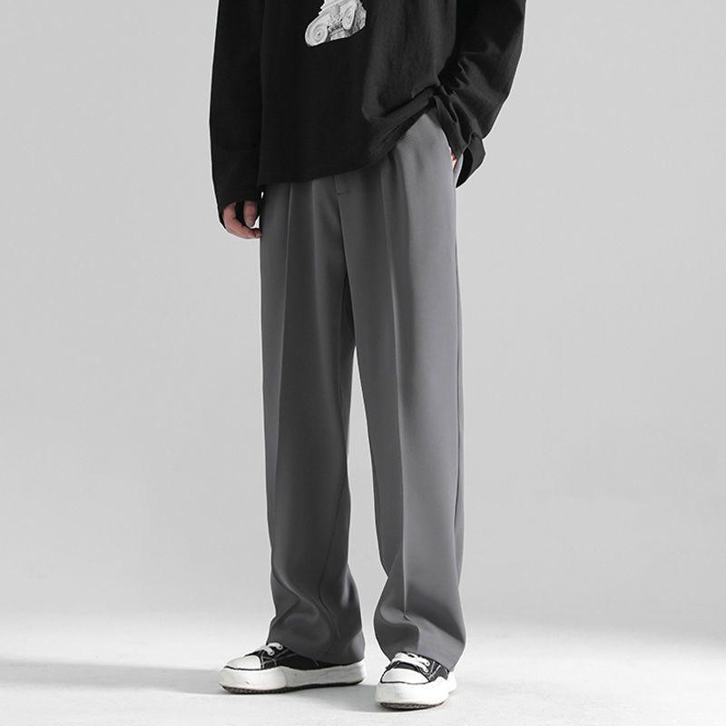 Pantaloni de costum pentru bărbați în stil Hong Kong, drepți, largi pe picior, lungi până la nouă puncte