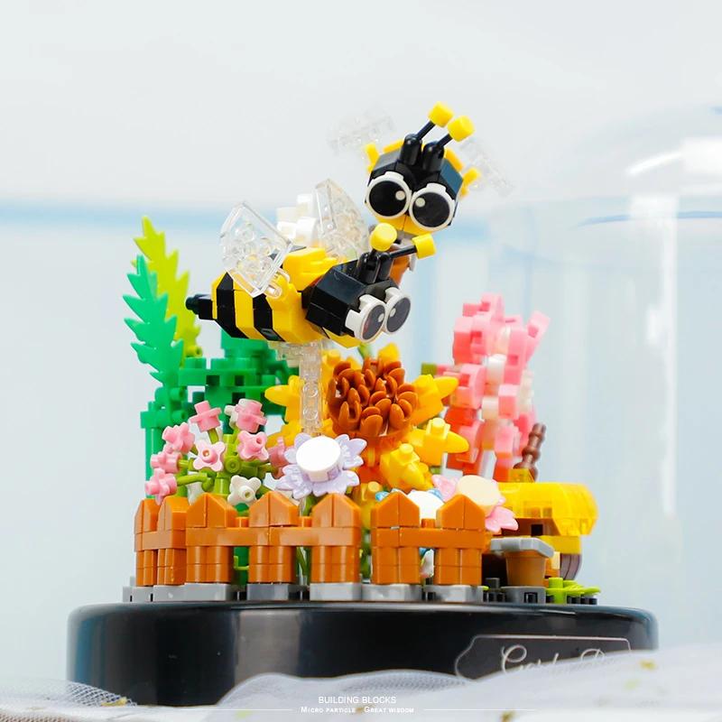 Non-Toxic Micro Building Block Flower With Dust Cover Mini Eternal Life Bouquet Assembling Toys For Kid Brick Ornament Decor Romantic Gift