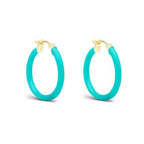 [Takeda Jewelry] Turquoise Blue Loop Earrings, Genuine Enamel Hoop Earrings, Sterling Silver S925, Popular, Enamel Finish, Cute, Simple, Hypoallergeni