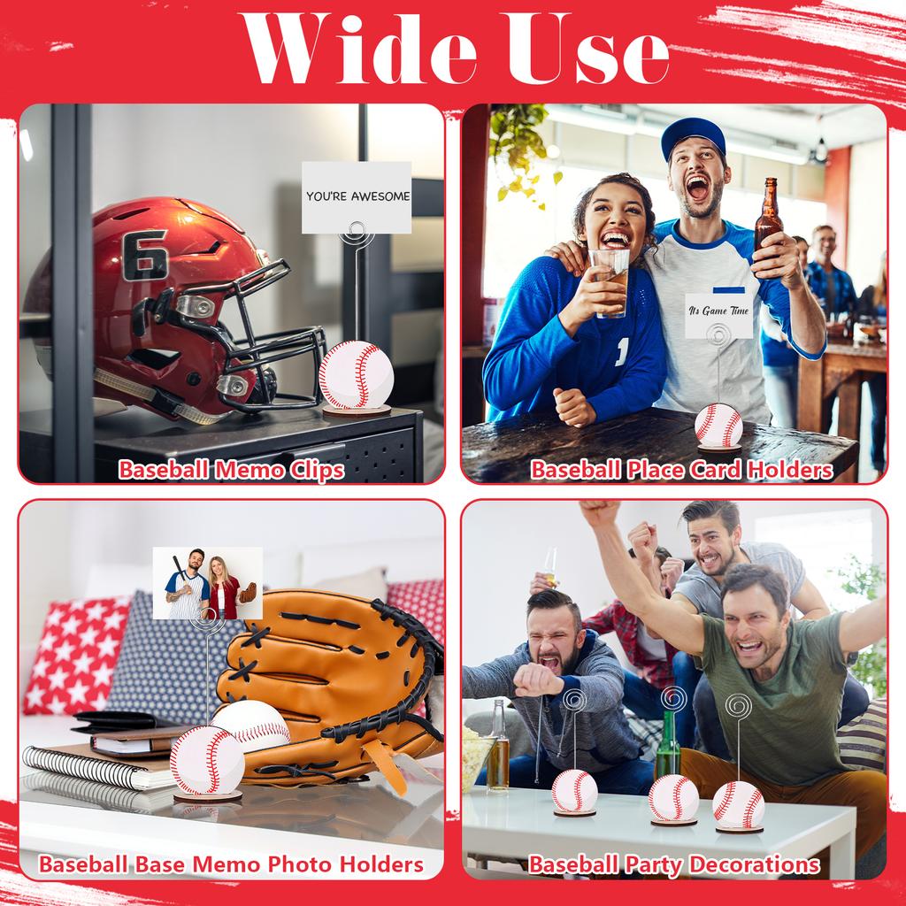 24 Stück Sportball-Basis-Memo-Clips Baseballförmige Metall-Draht-Tisch nummernhalter Baseballkartenhalter Runde Platzkartenständer