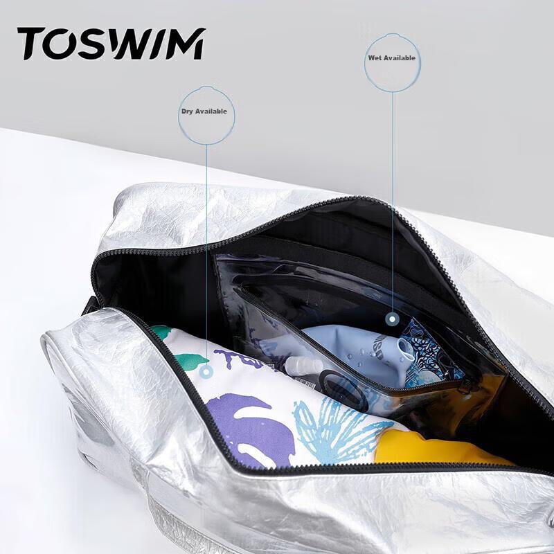 TOSWIM Swimming Bag, Dry And Wet Separation, Waterproof Storage Bag, Crossbody Fitness Bag, Silver