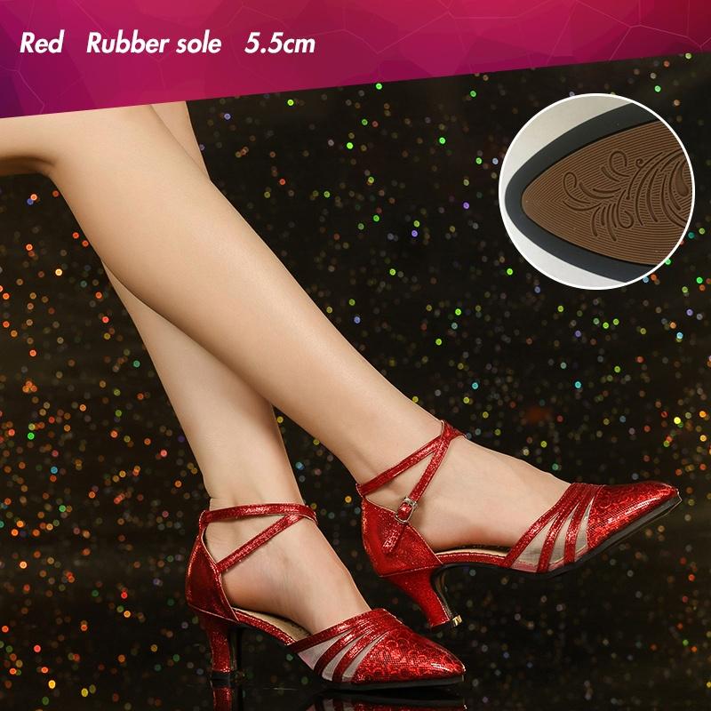 

Mid Heels Women Ballroom Dance Shoes Soft Rubber Sole Tango Latin Training Shoes Heeled 5.5CM 34 красный