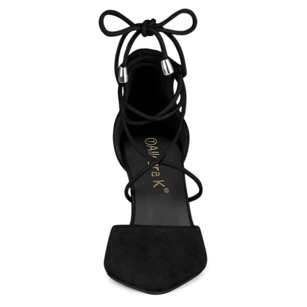 Allegra K Women's Lace-Up Pumps with Chunky Heel and Pointed Toe, Black, Size 24.0 cm