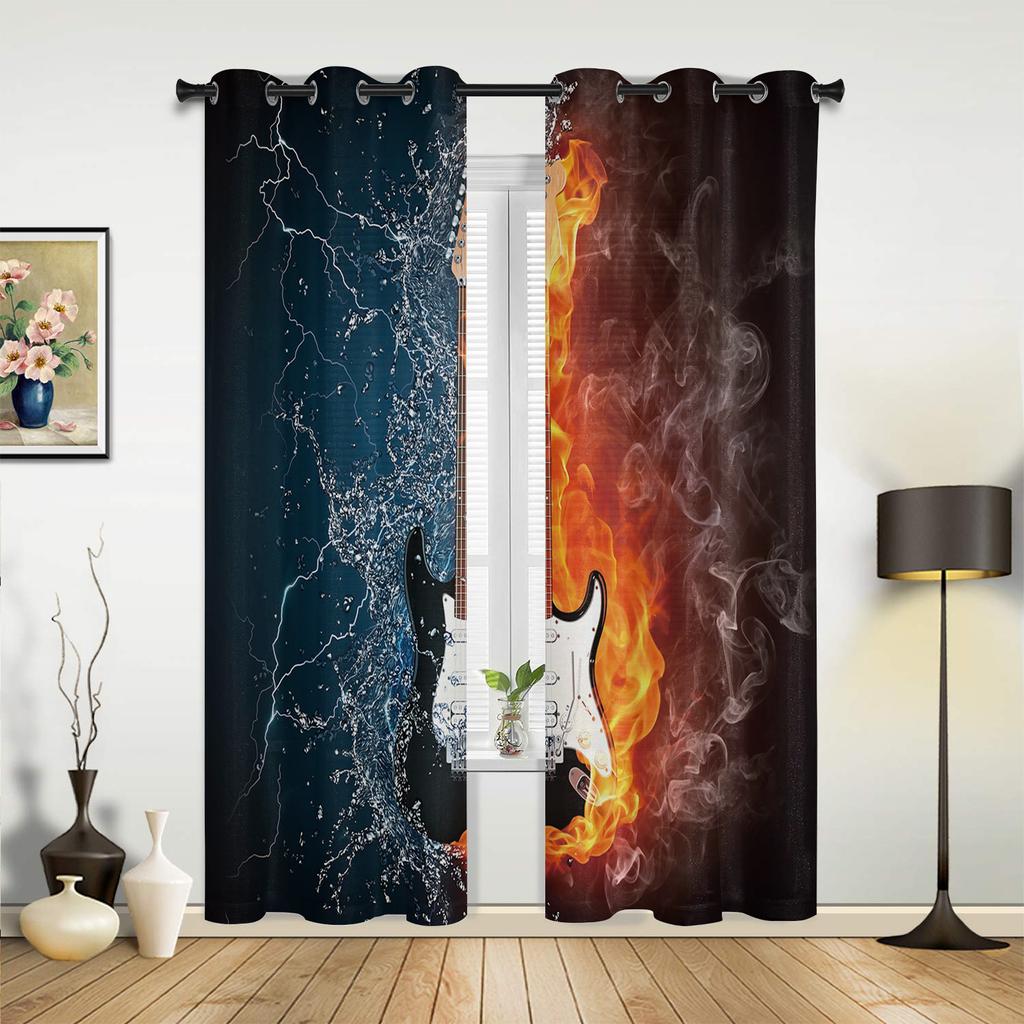 Gitara elektryczna Woda Ogień Zasłony Okna do Salonu Sypialnia Luksusowe Wystrój Domu Zasłony Valance do Kuchni