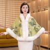 Small Cape Shawl Jacket Women'S Short Printed Velvet Thickened Rex Rabbit Hair Collar Sleeveless Cheongsam Wedding Dress