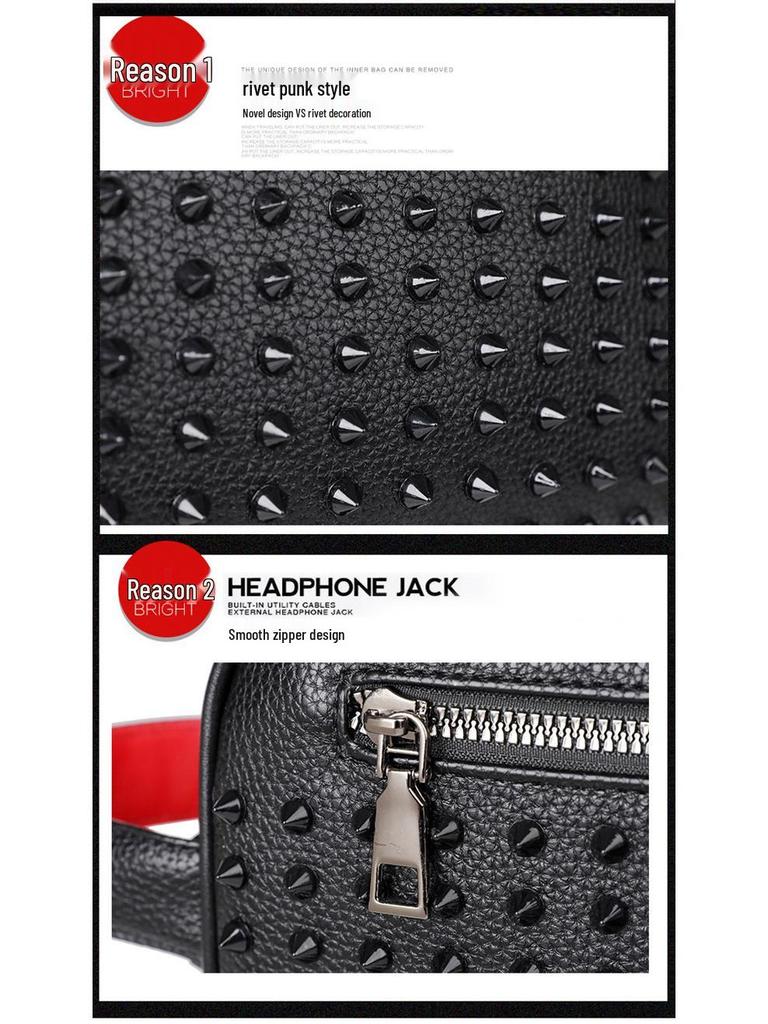 2025 Black Studded Versatile Backpack & Shoulder Bag - Large Capacity, High Quality