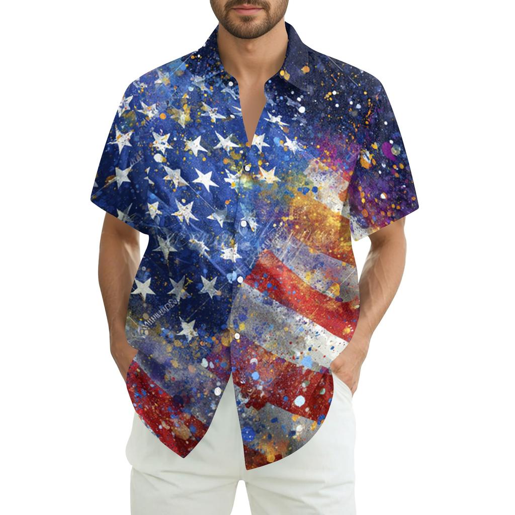 Men's Summer Casual Independence Day Print Short-Sleeve Shirt