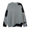 Unisex Oversized V-Neck Knit Cardigan With Contrast Jacquard Streetwear Casual Winter Sweater