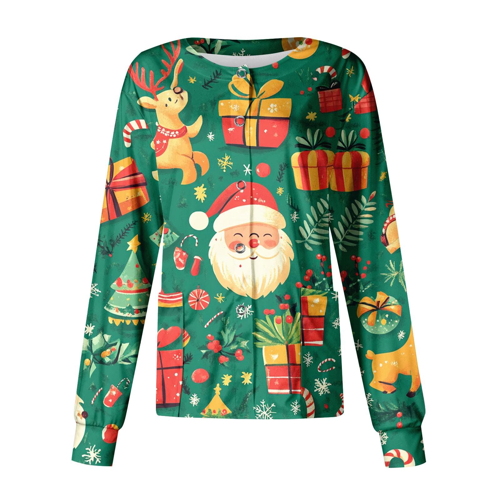 Женский повседневный однобортный топ с длинным рукавом и рождественским принтом Dry-nurse — фото 6