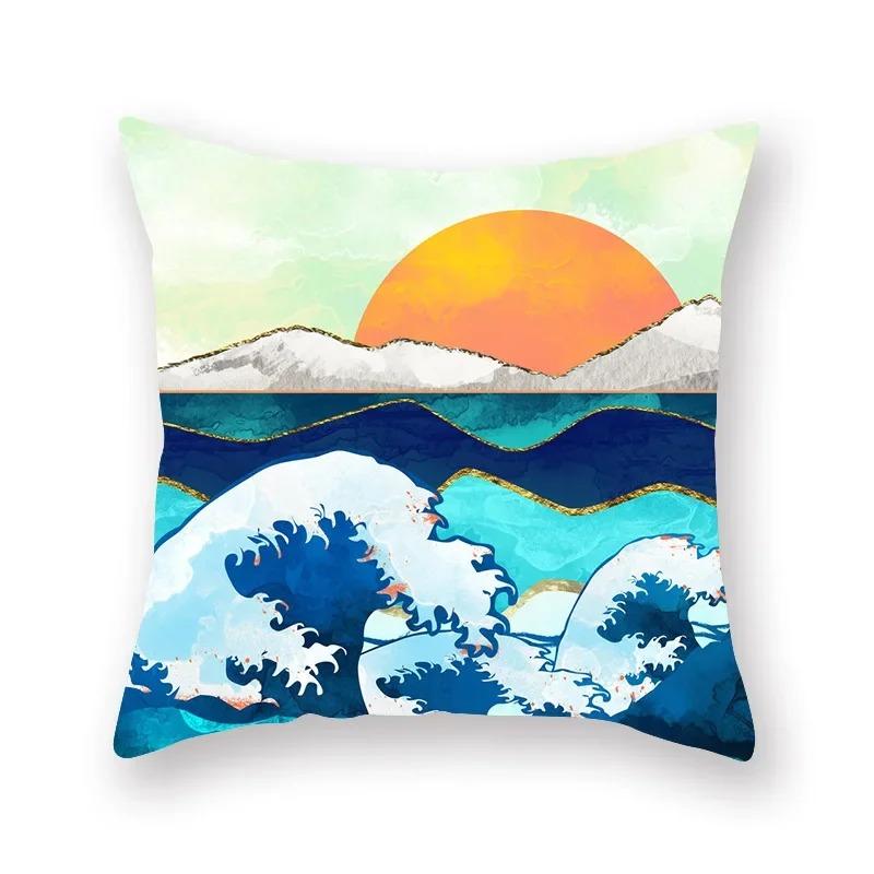 Geometric Mountains Sun Moon Creative Pillowcase Decorative Pillow Home Decor Golden Mountains Cushion Cover