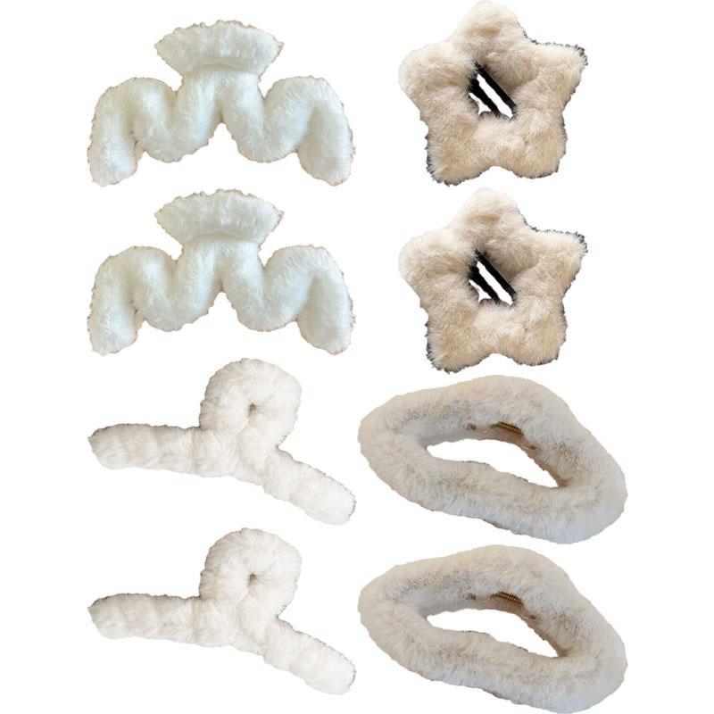 Set of 4/8 Autumn and Winter Short Plush Solid Color Hair Claws for Women Holiday Atmosphere Shark Clip Hair Accessories