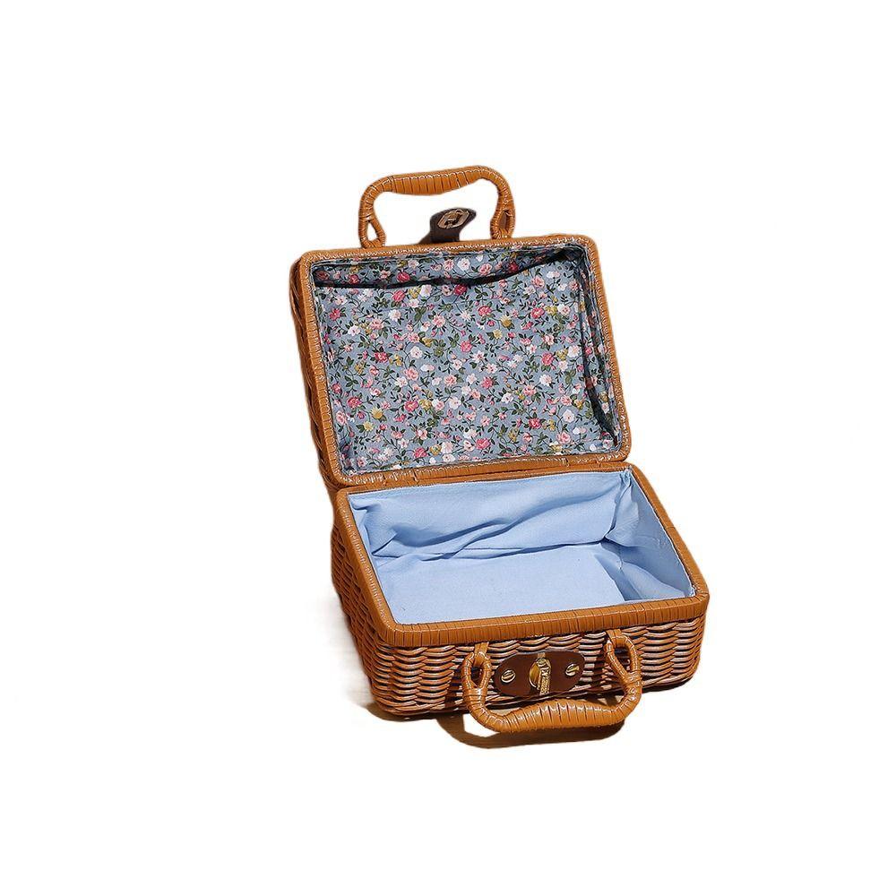 Handmade Travel Suitcase Vintage Picnic Basket Cosmetic Sundries Organizer Gift Box  Makeup