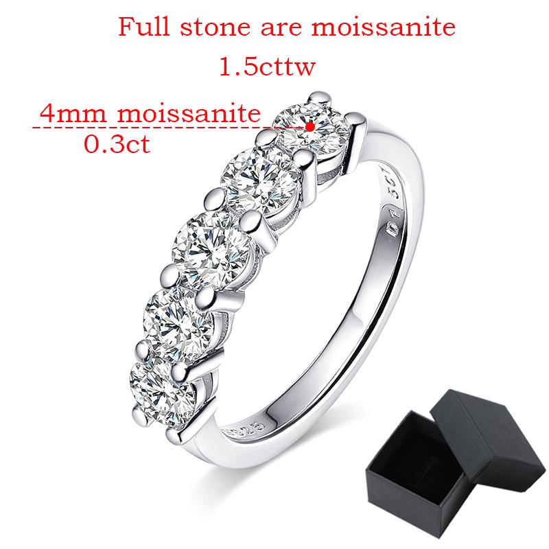 Smyoue White Gold D Color 4mm Moissanite Ring for Women 1.5CTTW Stone Match Diamond Wedding Band Bride S925 Silver