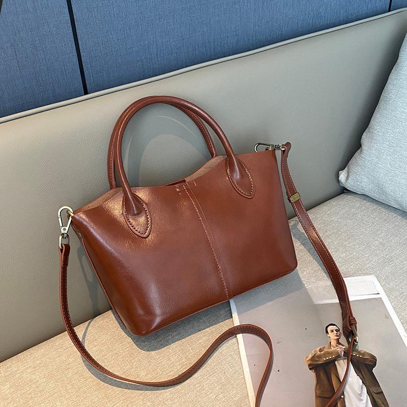 Genuine Leather Women's Bag Single-shoulder Tote Bag Niche Crossbody Retro Large-capacity Handbag