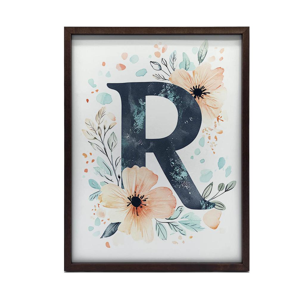 Poster Letter "R" In Floral Wreath Poster Letter "R" In Floral Wreath, 30X40 Cm, Frameless, Matte Paper 230 Gsm