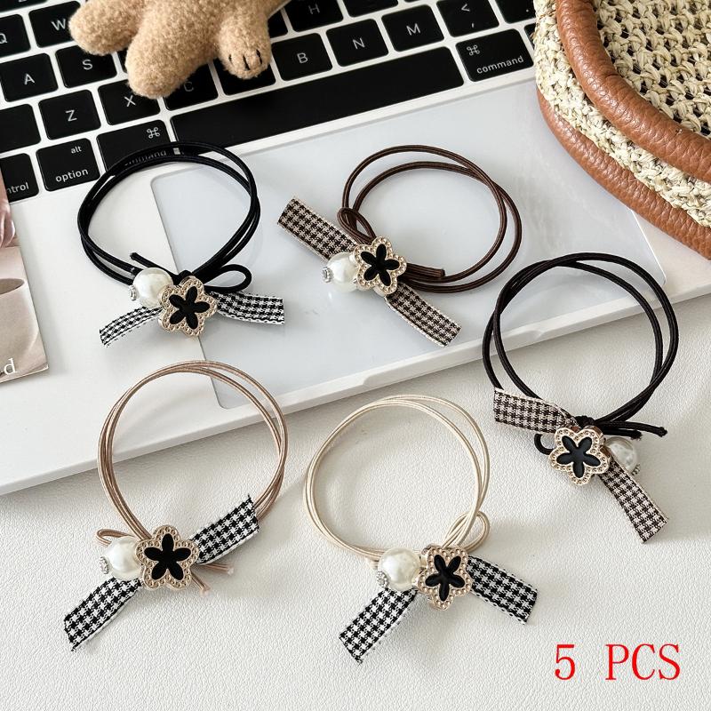 3/5Pcs Temperament Elegant French Camellia Pearl Large Intestine Tie Head Rope Rubber Band Accessories  Hair Ties