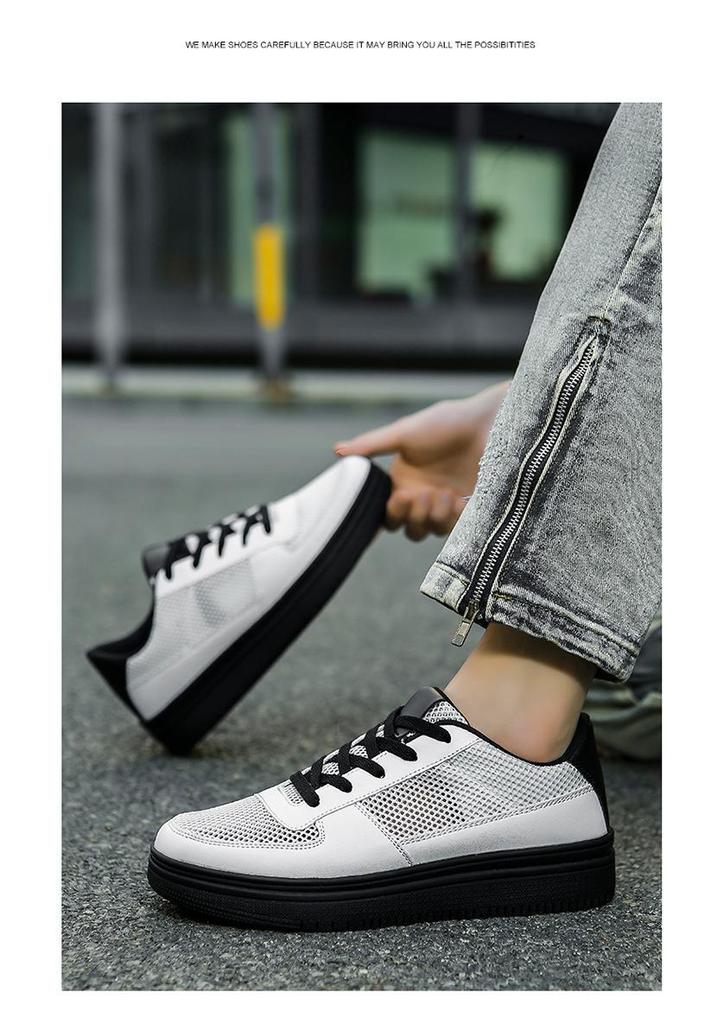 Men's Summer Air Force White Breathable Mesh Shoes, Size 48 - Fashionable Large Size, Versatile Student Footwear.