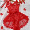 Mesh Transparent Heart Shaped Lace Up One Piece Lingerie Set Underwear
