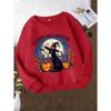 Girls' White Casual Round Neck Sweatshirt - Happy Halloween Print with Black, Witch Hat & Bats | Cozy Fall Winter Sweater for