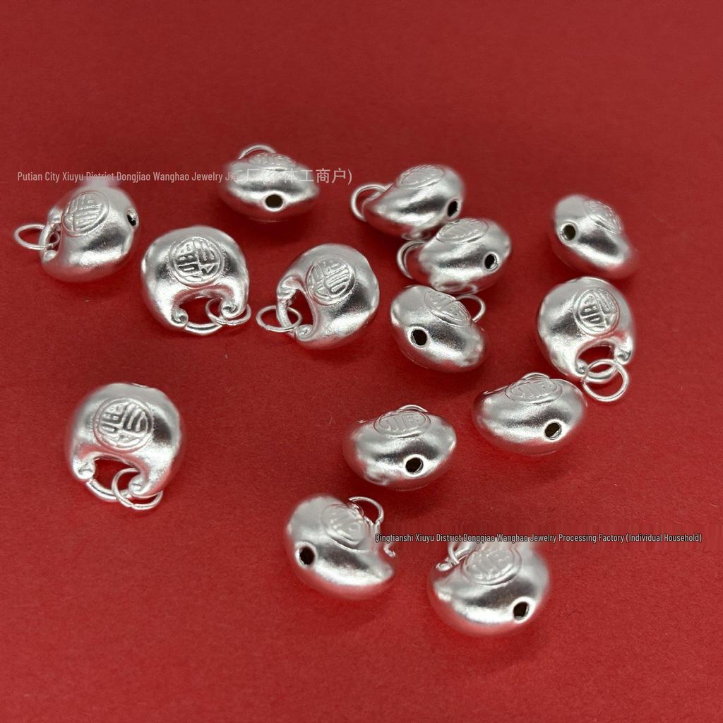 Sterling Silver 999 Chubby Fu Pendant 3D Craft Beads for DIY Jewelry & Bracelets
