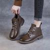 Johnature Botas de couro genuíno estilo britânico com cadarço e sola macia, botas curtas, sapatos femininos de cor sólida