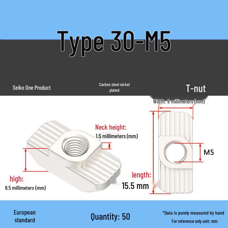Dadi per Profilati di Alluminio a T-Slot Standard Europeo: Dadi ad alette M3-M8, Tipi 20/30/40/45.