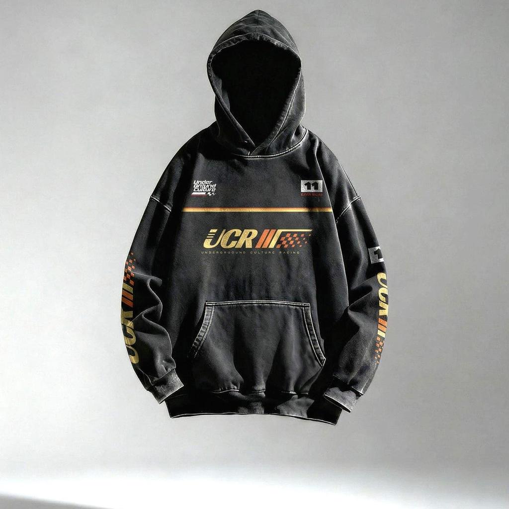 Свободная худи UCR Racing из стираного хлопка, стиль стритвир Moto GP