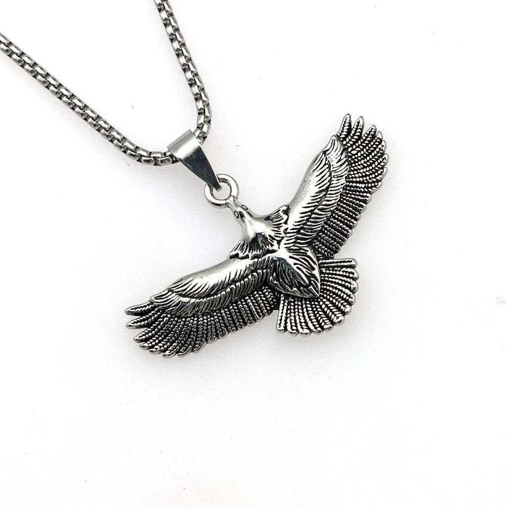 Retro Ethnic Eagle Feather Pendant Necklace for Men & Women - Trendy Stainless Steel Accessory