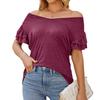 Damen Sommer Einfarbig V-Ausschnitt Ein-Schulter Kurzarm Locker T-Shirt Top