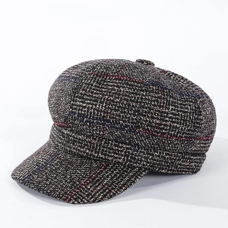 Women's Vintage Octagonal Beret, Newsboy Hat, Casual Imitation Woolen, Plaid, New Fashion, 2024