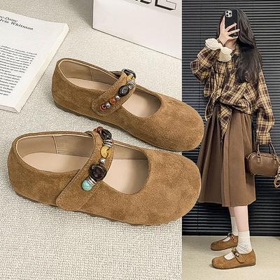 Autumn New Shallow Mouth Shoes Women's Flat Mary Jane Shoes Single Shoes Women's Comfortable Retro Style Round Head Trendy Women's Shoes