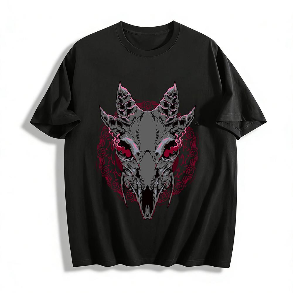 Dark Style Demon Skull Print Trendy Street Loose Short Sleeve T-Shirt Pure cotton T-shirt XXS