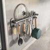 VOLPONE Kitchen Tool Hooks, Aluminum, Strong Adhesive, Gray, Lightweight, Waterproof and Rustproof, Wall-Mounted, Adjustable, 40cm, 6 Hooks