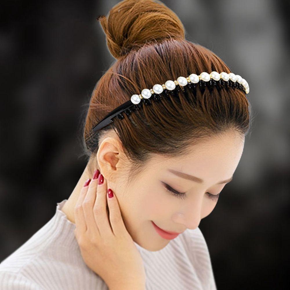 Rhinestones Geometric Shape Pearl Headband Flower Hair Hoop Female Hairbands Korean Style Headwear
