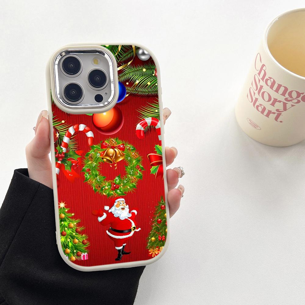N111 Merry Christmas art Happy New Year Soft Phone Cases for Samsung S24 S23 A15 A12 A35 A54 Infinix Hot 40i Plating Frame Camera Protector Back Cover