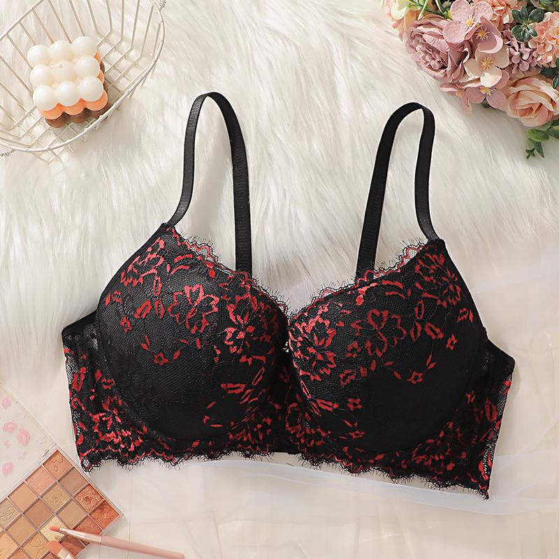 

Enhanced Support Plus Size Lace Push-Up Bra in Black and Red - Sexy Women s Lingerie 90D