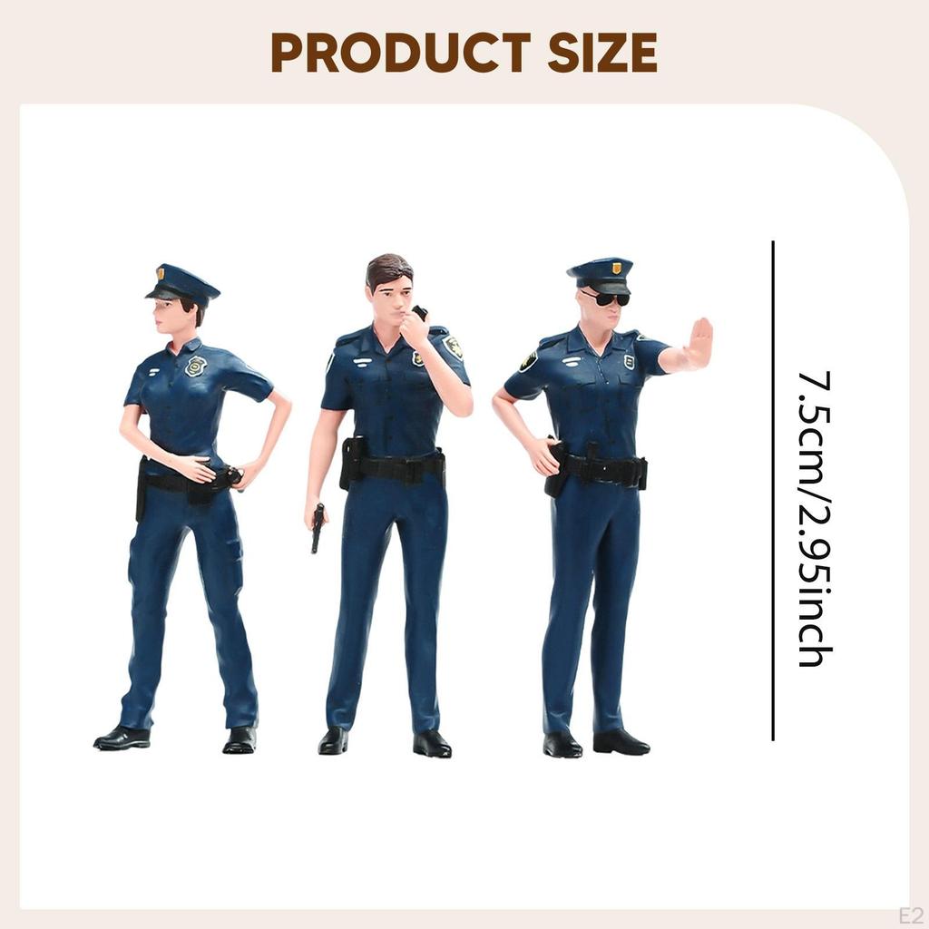 3 Pieces 1/24 Scale Police Figures Diorama Accessories Layout Miniature Scene Models for Birthday