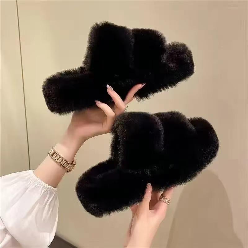 Women's Thick-Soled Fluffy Plush Cotton Slippers - 2025 Autumn/Winter Fashion