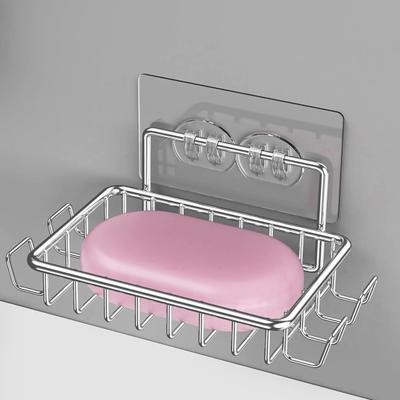 Soap Holder Bathroom Soap Rack Hollow Out Drainge Stainless Steel Wall-mounted Punch-free Great Stickiness Stickers Anti-slip Stable Razor Towel