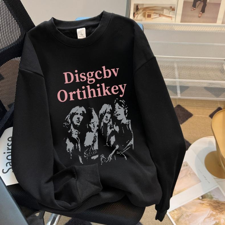 

Harajuku Fashion Print Plus Size Футболка Женская Осень Зима Теплая Ретро Свободные Свитера Готический Хай-стрит ЭлегантныеcTops 2XL чёрный