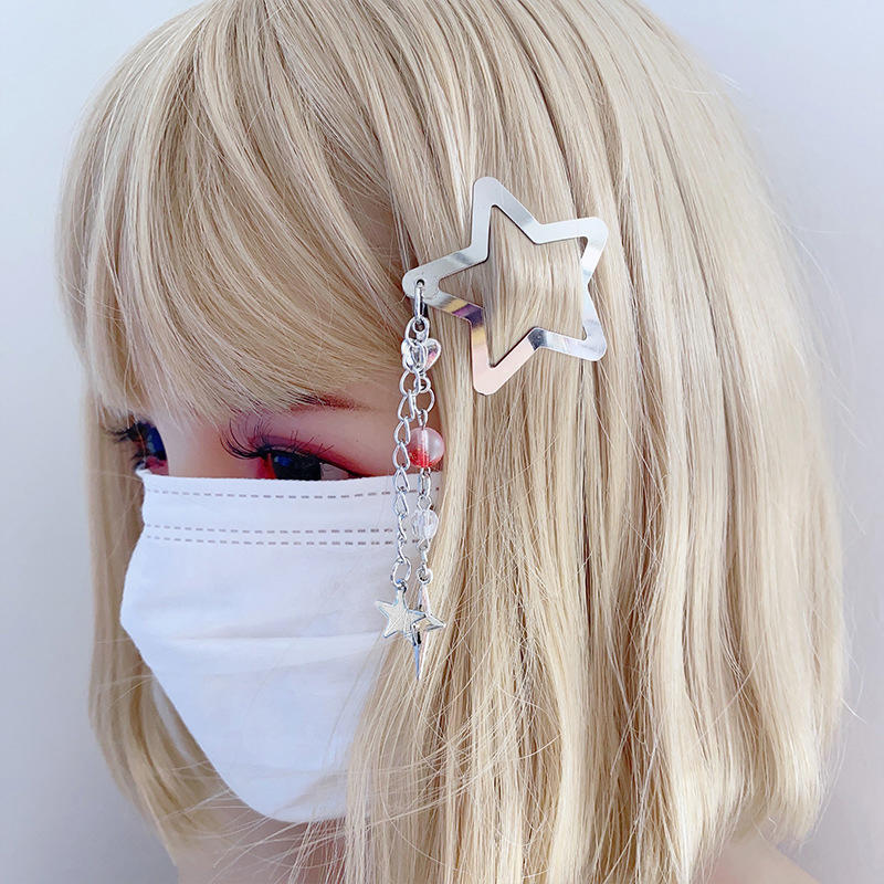 Y2K Sweet Cute Star Fringe Pendent Hair Clip Hairpin For Women Girls Punk Metal Pentagram BB Clips Barrettes Hair Accessories