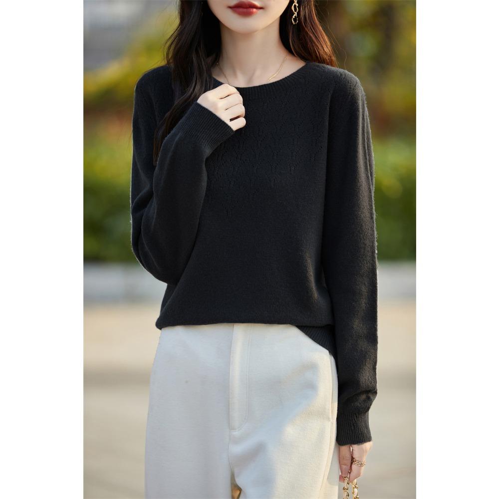 Novo Estilo Outono e Inverno Pulôver Feminino Gola Redonda, Manga Comprida, Suéter Básico Tricotado Solto