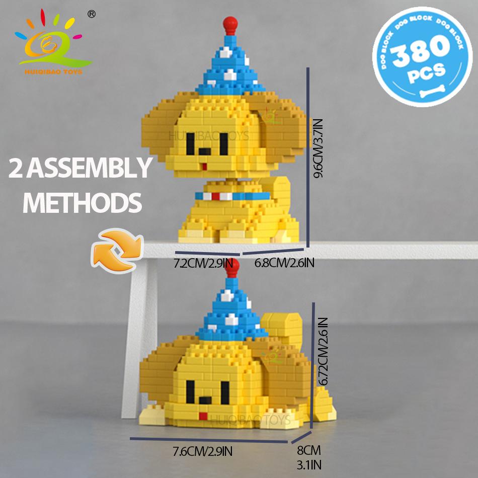 HUIQIBAO Cute Pet Dog Cat Micro Model Building Block Kids Mini City Cartoon Animal Diamond Bricks Educational Toys Children Gift