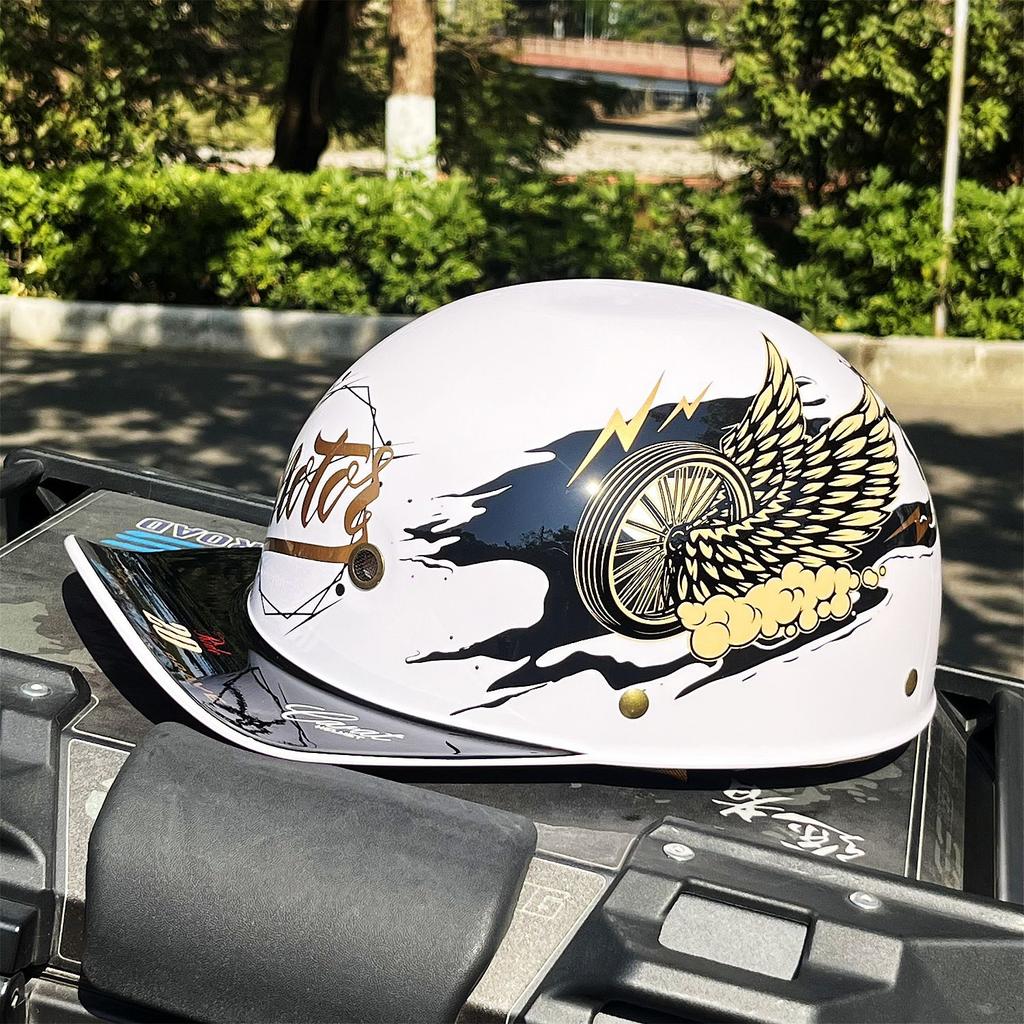 Summer Half Helmet Motorcycle Baseball Helmet Summer Men's and Women's Retro Harley Electric Locomotive Helmet
