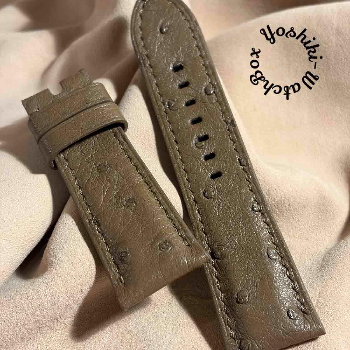 Used ost-454 Ostrich leather watch strap taupe (lug width 26mm - buckle width 22mm)